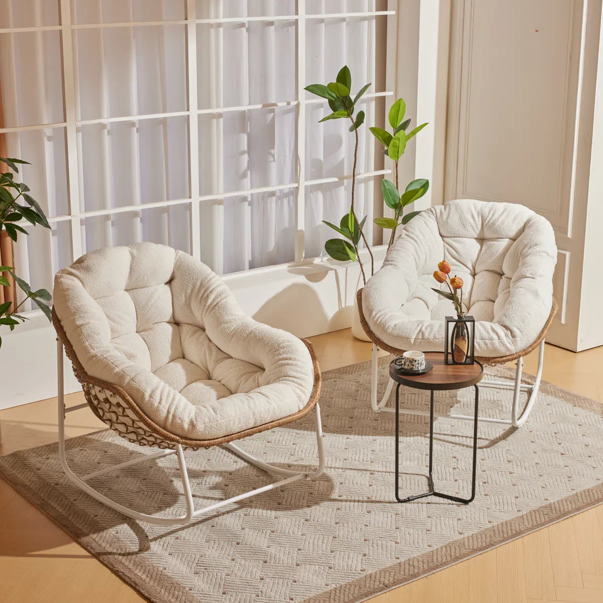 ZEZNTRO Wicker Outdoor Chair Set of 2 - White Outdoor Chair