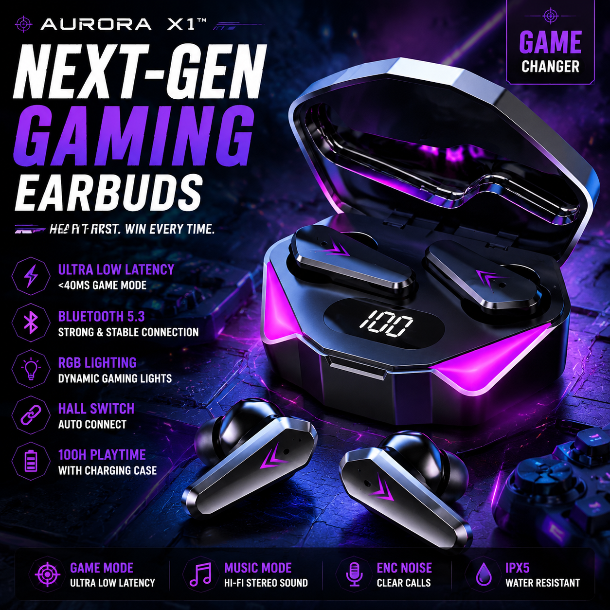 AURORA X1™ Gaming True Wireless Earbuds