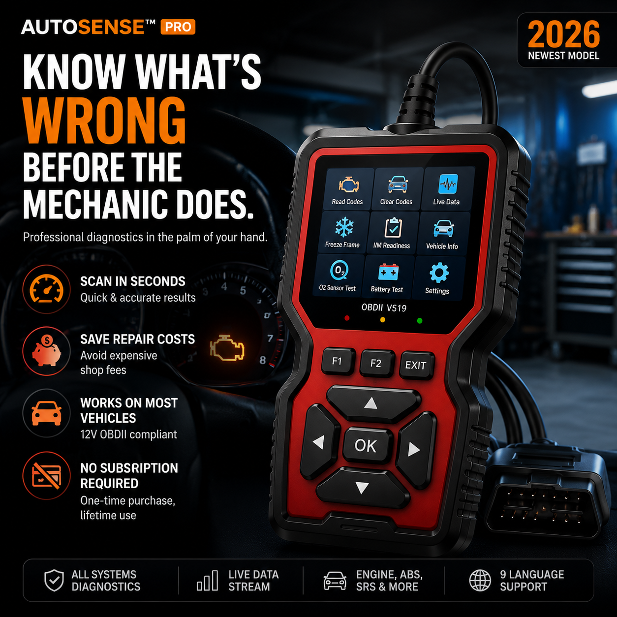 AUTOSENSE™ PRO Smart Vehicle Health Scanner