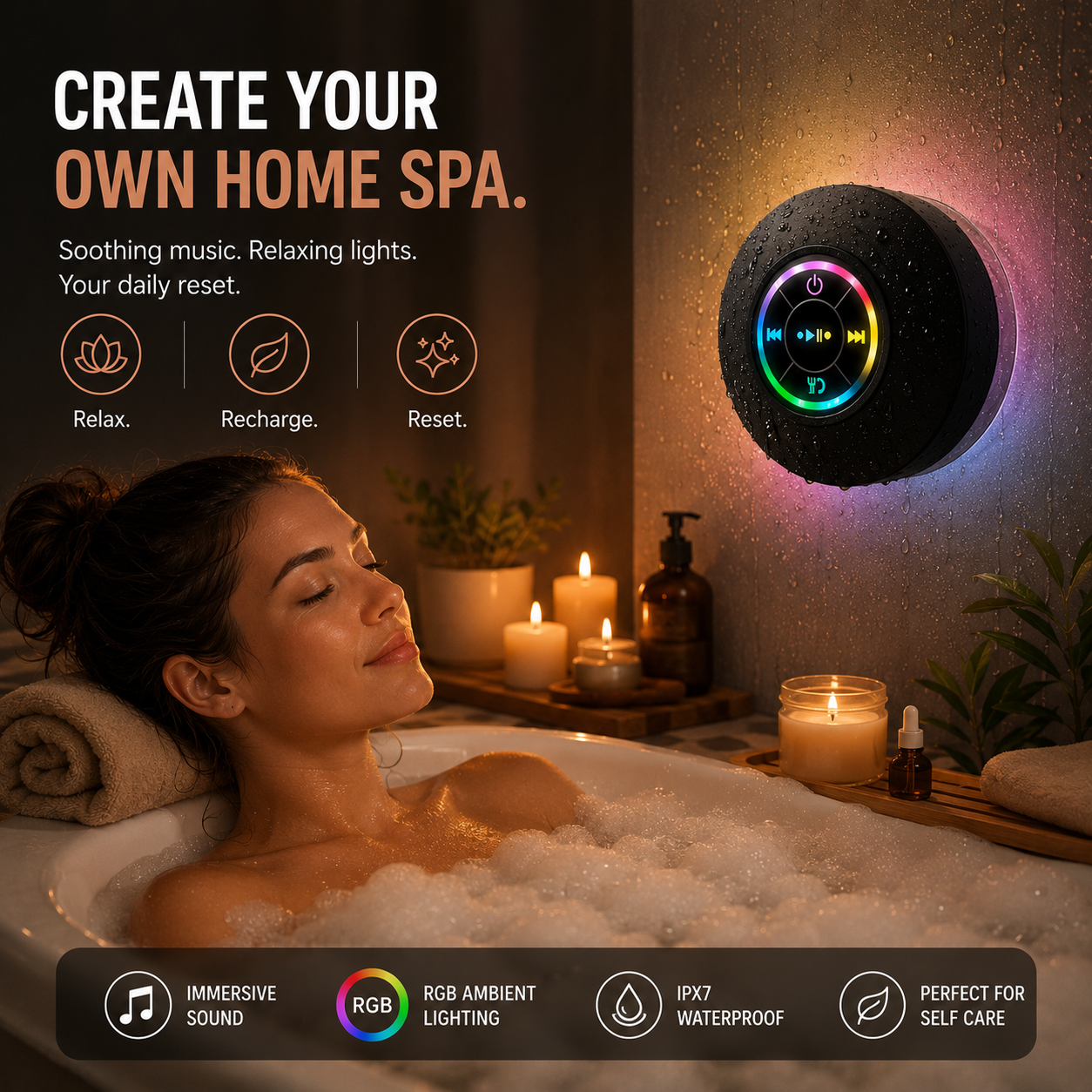 AQUABEAT™ Waterproof RGB Shower Speaker System