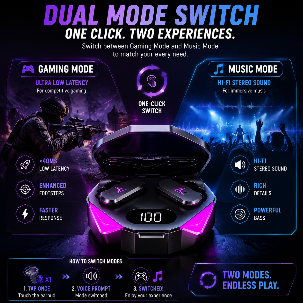 AURORA X1™ Gaming True Wireless Earbuds