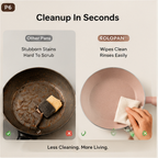 SOLOPAN wipes clean compared with stained cookware
