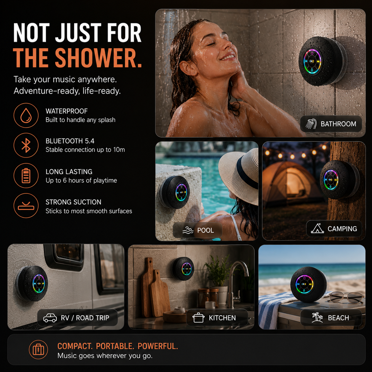 AQUABEAT™ Waterproof RGB Shower Speaker System