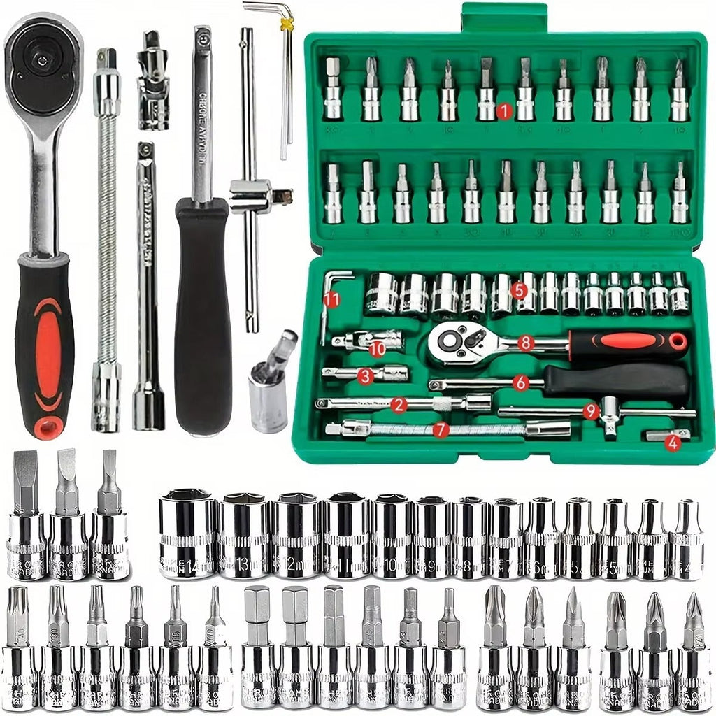46Pcs Family Tools 1/4 Set Mechanic Tool Kits for Auto Repair Hous
