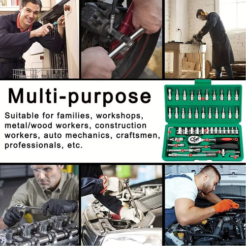 46Pcs Family Tools 1/4 Set Mechanic Tool Kits for Auto Repair Hous