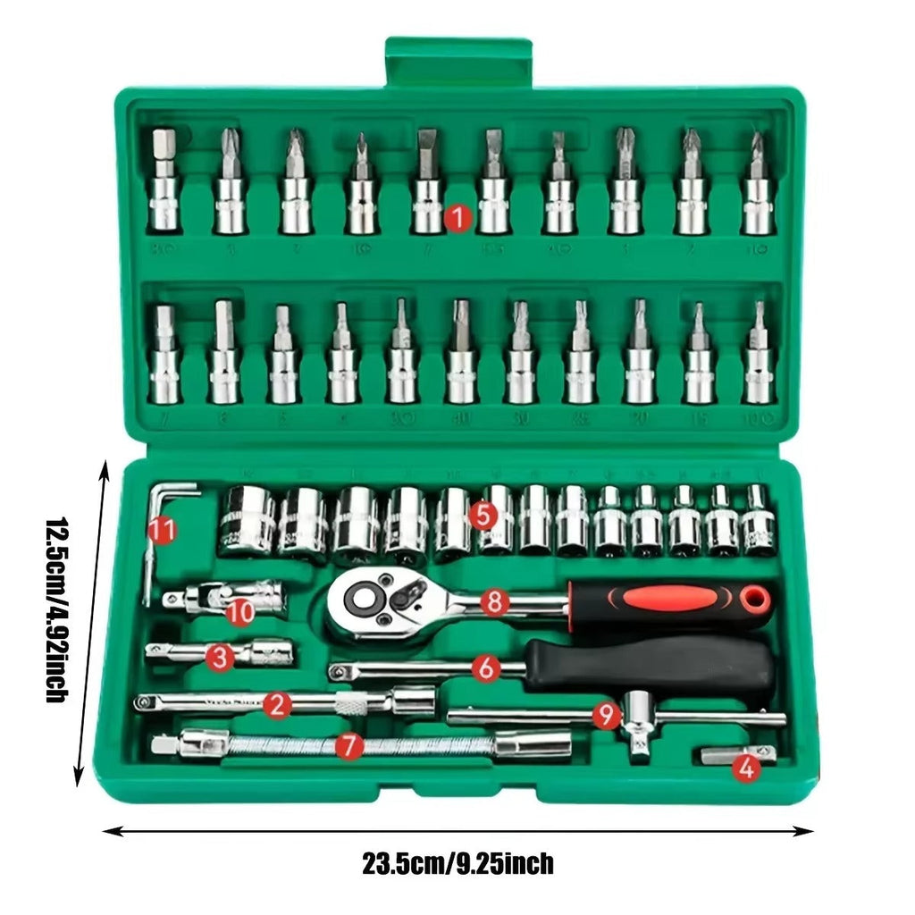 46Pcs Family Tools 1/4 Set Mechanic Tool Kits for Auto Repair Hous